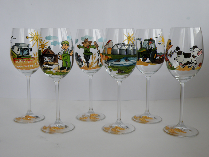Hand painted wine set Countryside